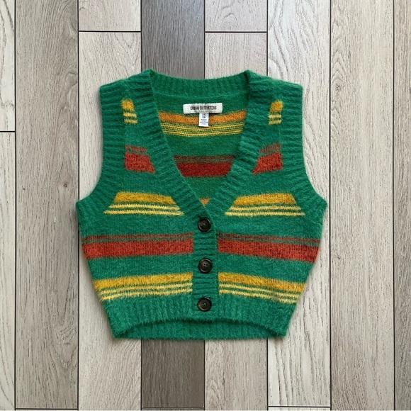 Urban Outfitters Sweaters - Urban Outfitters Green and Orange Knit Vest Sweater